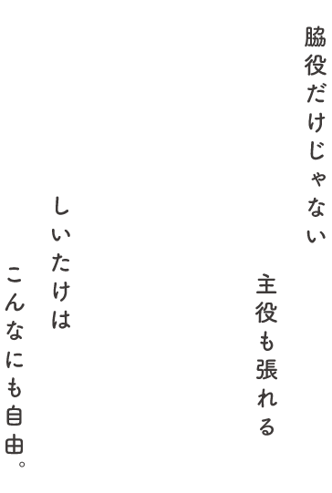 脇役だけじゃない　主役も張れる　しいたけは　こんなにも自由。